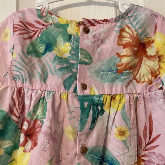 Zara Baby Girl 2T Cotton Hawaiian Floral Pink Dress - Picture 5 of 7